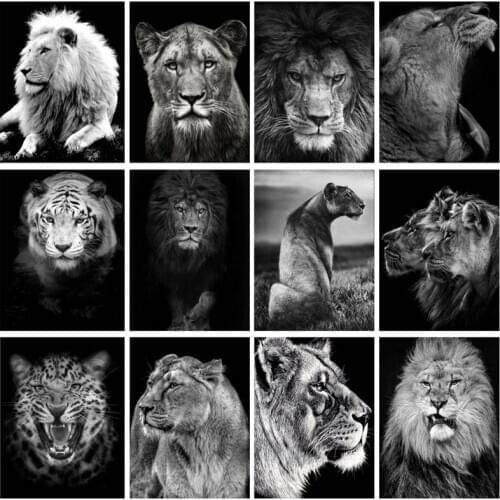 Black White Animal Diamond Painting Animal Wall Art Lion Tiger Deer Wall Pictures for Living Room Diamond embroidery Mosaic art