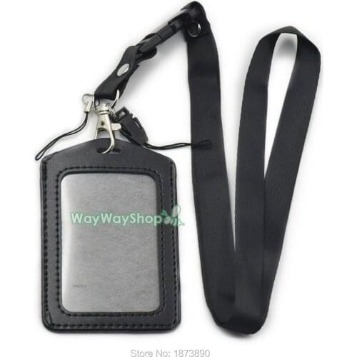 25 Sets ID Black Leather Card Badge Holder + Neck Strap Lanyard for Reel YOYO Vertical 70mm X100mm (2 6/8 x 3 7/8 inch)