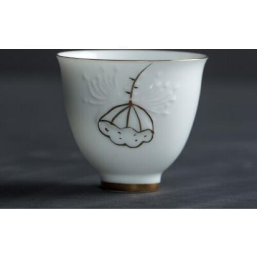 Jingdezhen Gold Handcraft Kungfu Teacup Hand-painted Ceramic Tea Bowl Large White Porcelain Pu'er Celadon Cup Teaware