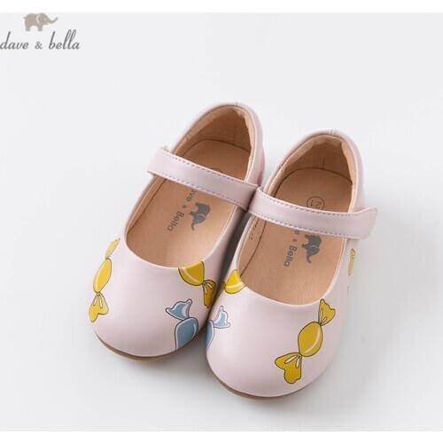 DB14723 Dave Bella spring autumn baby girl pink bow print leather shoes children girls brand shoes