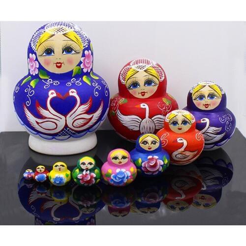 10pcs/set Wooden Russian Nesting Dolls Handmade Crafts Traditional Matryoshka Dolls Children Christmas Gifts Kids Education Toys