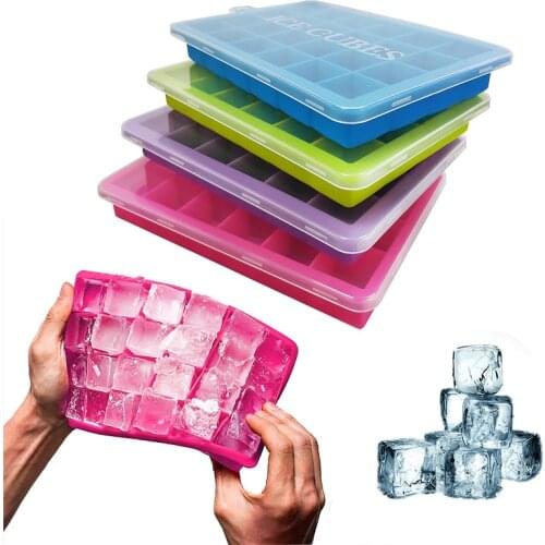 Ice Cube Maker with Lids Silicone Ice Cube Tray for Cold Drinks Whiskey Cocktails Freezer Ice Mould Kitchen Gadgets Accessories