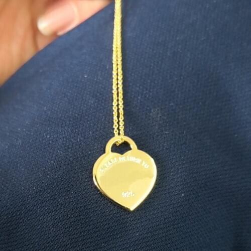 Classic Ladies S925 Sterling Silver Heart Tag Gold Color Rose Gold Silver Necklace Jewelry Couple Holiday Love Gift