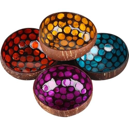 Colorful Natural Coconut Shell Bowl Round Eco Friendly Kitchen Salad Rice Soup Bowl Nature Plant Made Home Kitchen Tableware