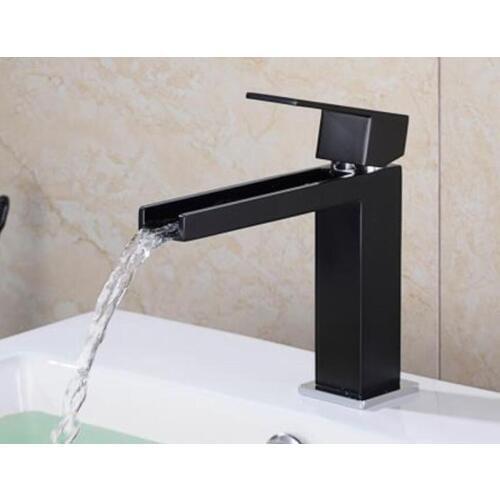 Matte black or chrome Square Metal Single Lever Waterfall Faucet Lavatory Wash Wels Bathroom Mixer water Tap BL333