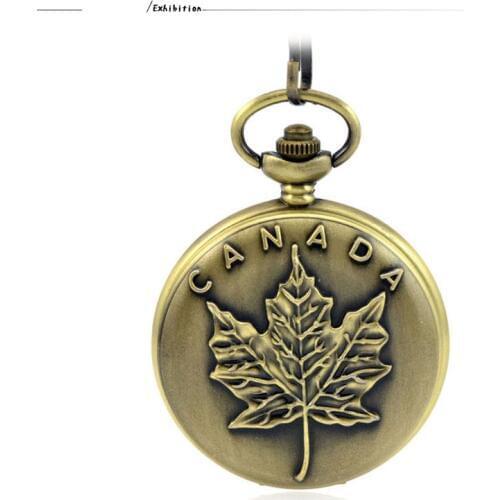 Fashion Casual Silver Quartz Pocket & Fob Watches Necklace Pendant Relogio De Bolso Women Watch Canadian Flag Maple Pattern Gift