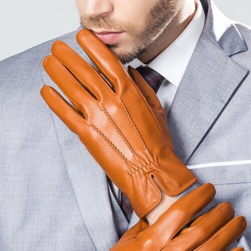 YY8733 Men Genuine Leather Thin/Thick Short Gloves Male Winter Embossed Stripe Warm Suede Mittens Driving Black/Brown Gym Luvas