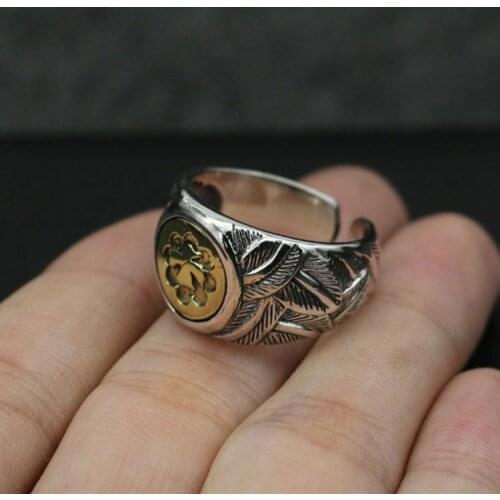 Takahashi Kagura Goro Handmade Sterling Silver Eagle Feather Ring Open Ended Retro Thai Silver Male Temperament Ring