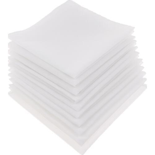 10pcs Mens Pure Solid White Handkerchiefs 100% Cotton Square Super Soft Washable Hanky DIY Accessories