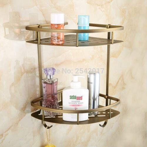 Newly Arrival Antique Bronze Basket Storage Wall Mounted Double Layer Bathroom Accessories Cosmetic Storage Holder ZR2516