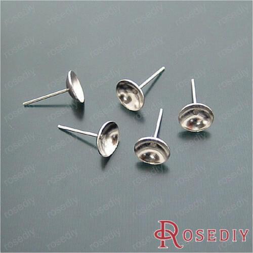 Wholesale Imitation Rhodium Iron Stud Earring with 8mm Paste settings Diy Jewelry Findings Accessories 100 pieces(JM4916)