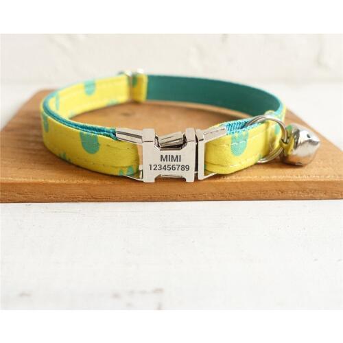 Custom Engraving Cat Collar Personalized Cute Printing Pet Collar with Bells Quick Release Safety Outdoor Walking Puppy Collar