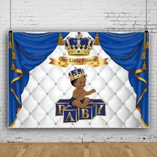 Prince Backdrops For Photography Baby Shower Baptism Blue Curtain Crown Headboard Poster Banner Portrait Photographic Backdrop