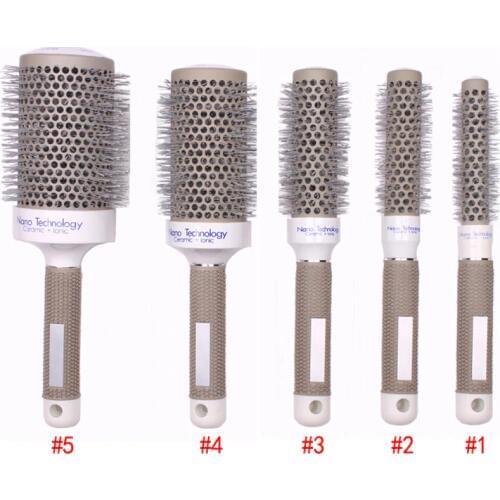 Professional Round Hair Brush Ceramic Iron Flexiable Hair Roller Comb Teeth Anti-static Aluminum Barrel Hairbrush Comb