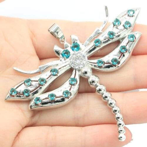 40x24mm Romantic Long Cross Created Blue Aquamarine Green Peridot Gift For Womans Silver Pendant Wholesale Drop Shipping