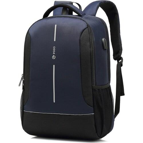 POSO USB Charging Notebook Backpack Men Laptop Computer Bag 15-15.6 inch Large Waterproof Male School Backpack for Teenage Boys