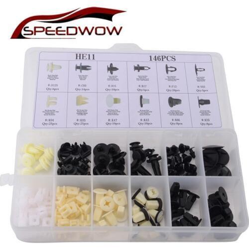 SPEEDWOW 146 pcs/set Decorative Buckle Clips Bumper Piercing Nail HE11 Car Retainer Assortment Door Plate Screw Clamps Plastic