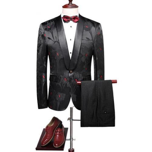 2019 Spring Single Button Mens Wedding Casual Business Suits Custom Made Mens Flower Blazer 2 Pieces Men Suits(Jacket+Pants)