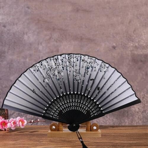 Vintage Silk Folding Fan Art Craft Gift Home Decoration Ornaments Dance Hand Fan