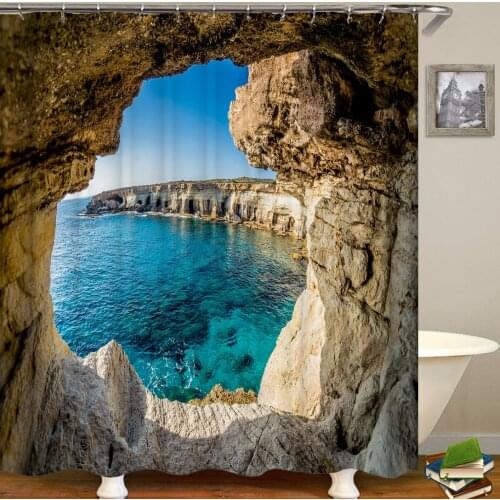 All kinds of 3D islands cave seaside landscape shower curtains home decoration curtains with hooks waterproof fabric 240X180cm