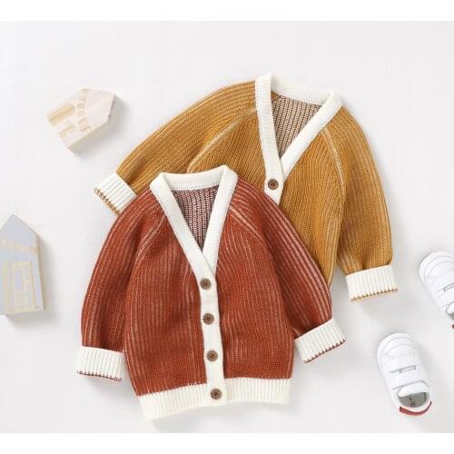 FOCUSNORM Baby Girls Boys Sweater Jacket 3 Colors Solid Long Sleeve Single Breasted V Neck Knit Cardigan