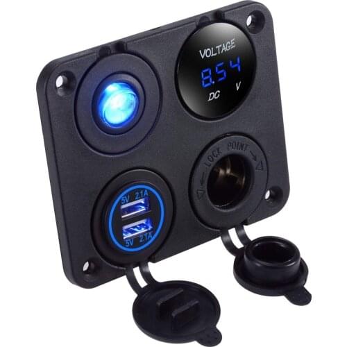 DIY Dual USB Charger 4.2A Voltmeter 12V Power Outlet ON-OFF Switch Four Function Panel for Car Boat Marine RV Truck Camper