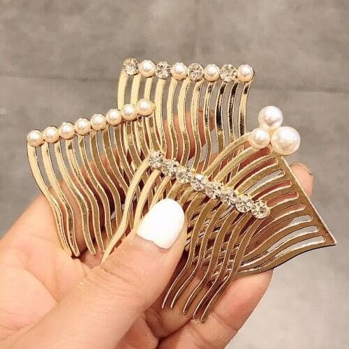 New FashionBoutique Alloy Pearl Rhinestone Row Fork Hair Comb Barrettes for Women Girl Accessories Headwear