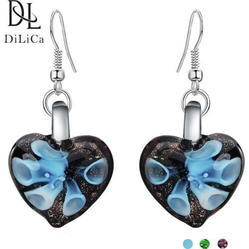 DiLiCa Fashion Drop Earrings for Women Romantic Glass Flower Heart Earring Female Dangle Jewelry oorbellen voor vrouwen