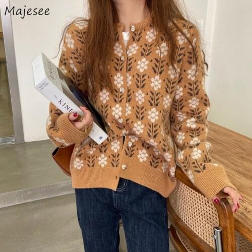 Cardigan Women Vintage Long Sleeve O-neck Japanese Style Fresh Floral Lovely Single Breasted Spring Autumn Sweater Warm Students