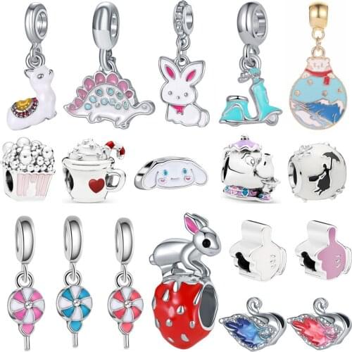 1Pcs New Cute Cartoon Bunny Panda Balloon Bead Pendant Fit Original Pandora Charm Bracelet Women Jewelry Gifts