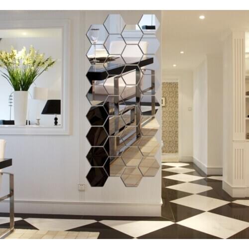 12Pcs 3D Mirror Hexagon Vinyl Removable Wall Sticker Decal Home Decor Art DIY