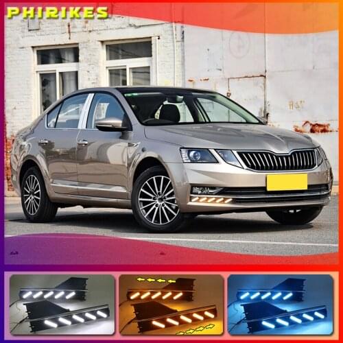 2PCS Waterproof style 12V LED Car for SKODA OCTAVIA A7 2018 DRL Daytime running light with fog lamp hole