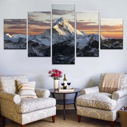 5pcs HD Printing Canvas Printing Printing Snow Mountain Landscape Home Decoration Wall Pictures for the living room Modular Pict
