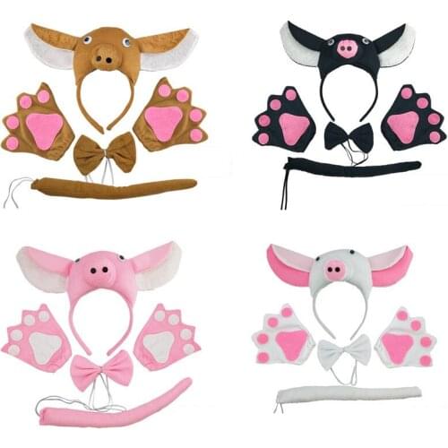 Pink Animals Headband Bowtie Tail Gloves 5pc Costume for Adults and Kids Children Christmas Halloween Party Favors