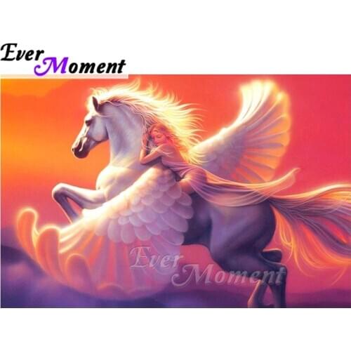 Ever Moment Diamond Painting Picture Of Rhinestone Horse with Wing Girl Handmade Full Square Drill Diamond Embroidery ASF1820