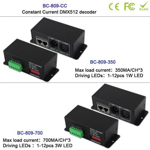 BC-809-CC 350mA/700mA 3CH DMX512 Decoder constant current controller for LED Strip Tape led downlight led wall washer