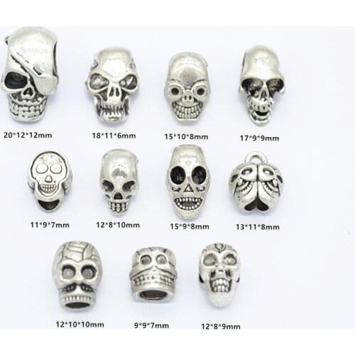 10/11pcs/lot Punk Style Skull Design Big Hole Beard/Hair Male Loose Beads 12mm Vertical Hole Metal Space Beads DIY Jewelry