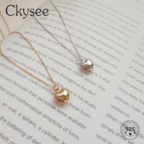 Ckysee Silver Gold 925 Sterling Silver Necklace Heart Shaped Necklace For Women Simple Shiny Daily Design Clavicular Chain 2020