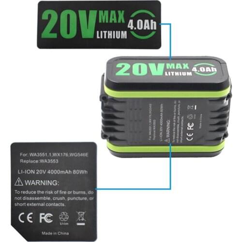 For Wackers WA3596 WA3595 Battery Label 20V 4.0Ah Lithium Battery Stickers 10 Pcs