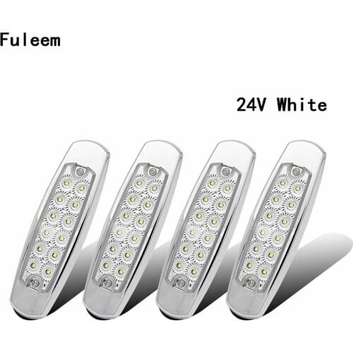 Fuleem 4PCS 6.15inch 24V 12LED White Sealed Side Marker Clearance Lamp Trailer Truck Turn Signal Light Waterproof