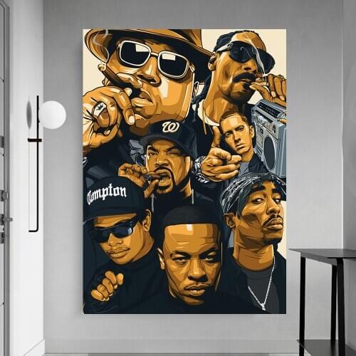 Art Decor Hip Hop Legend Old School 2PAC Biggie Smalls Wu-Tang NWA Hip Hop Rap Star Wall Art Canvas Painting Poster