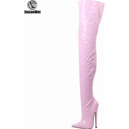 Jialuowei Fetish Thigh High Boots Women 7 inch/18 cm Extreme High Heels Sexy Stiletto Thin Heel Over-The-Knee Zip Crotch Boots