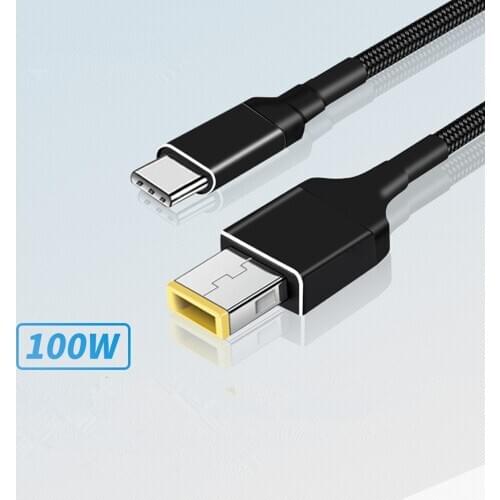 1x 6FT 100W 20V/5A Nylon Braided Surface USB Type C Male Input to Square Slim Tip Male PD Power Charging Cable