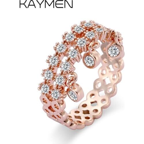 Kaymen Gold Plated Cubic Zirconia Cuff Rings for Women Girls, Statement Band Rings for Wedding Engagement Party rings 00293