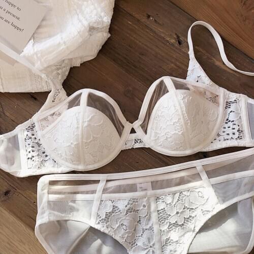 Tube top sexy half-cup lingerie set see-through net gauze bralette thin soft steel ring bra set plus size push up underwear