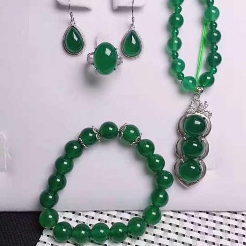 Ice natural jade agate bracelet pendant ring earrings four piece suit