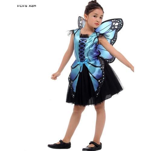 M-XL Girls Halloween Butterfly Insect Costumes Kids Children Fairy Anime Cosplay Carnival Purim Stage Show Role play party dress