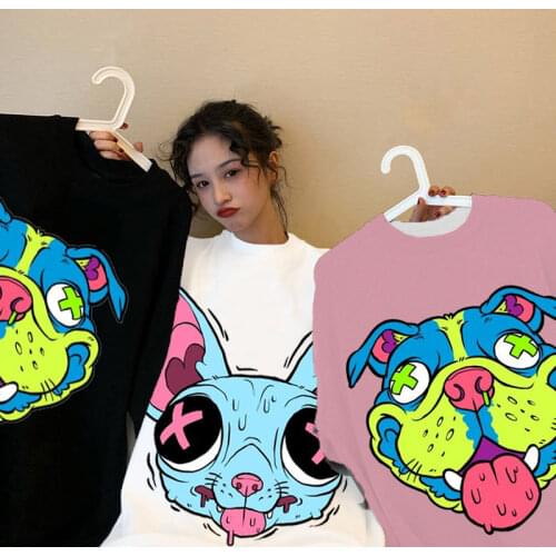 Fashion Harajuku T-shirt men and women with the same print shirt Summer short-sleeved round neck T-shirt loose and comfortable