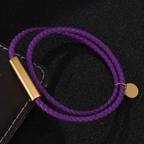 Fashion Purple Braided Leather Bracelet Men Bracelet for Women Jewelry Multilayer Leather Clasps Charm Bracelet BB0707