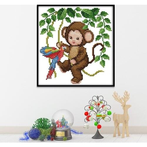 Animal Monkey and Parrot Counted Cross-Stitch Kits 14CT 11CT Embroidery Needlework Set DIY Handmade for Home Bedroom Decor D418